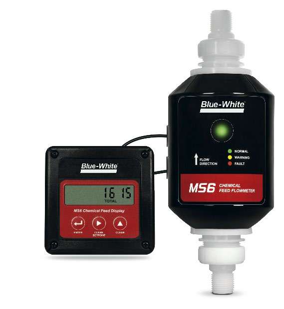 Ultrasonic Flow Meter Measures Chemical Feed, Providing Solutions In Municipal Water & Wastewater Treatment Applications 1 blue white sonic pro ms6 1