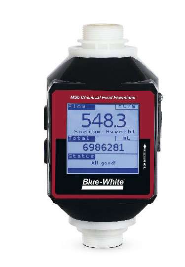 Ultrasonic Flow Meter Measures Chemical Feed, Providing Solutions In Municipal Water & Wastewater Treatment Applications 2 blue white sonic pro ms6 2