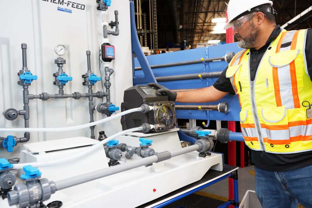 Blue-White: Innovation, Reliability, And Sustainability in the Chemical Feed and Fluid Measurement Industry 3 Skid System