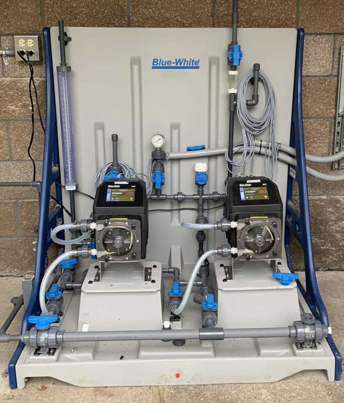 FLEXFLO® M3 Peristaltic Metering Pumps installed on a CHEM-FEED® CFPS-2 Skid System