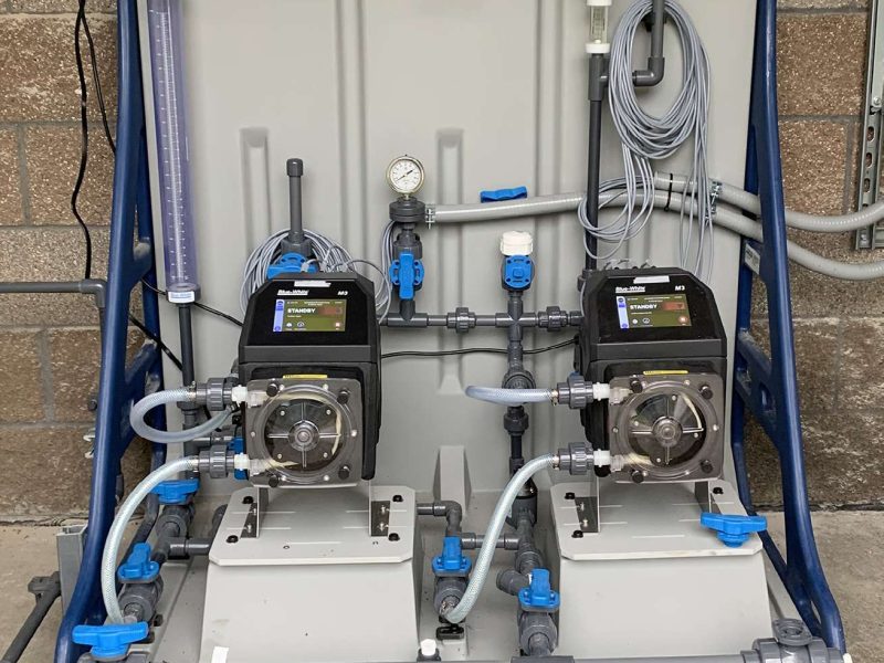 FLEXFLO® M3 Peristaltic Metering Pumps installed on a CHEM-FEED® CFPS-2 Skid System